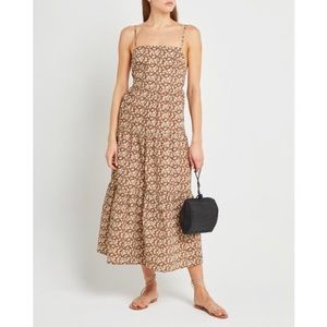 OPT | One Pretty Thing Coco Floral Strappy Midi Dress in Brown and White
